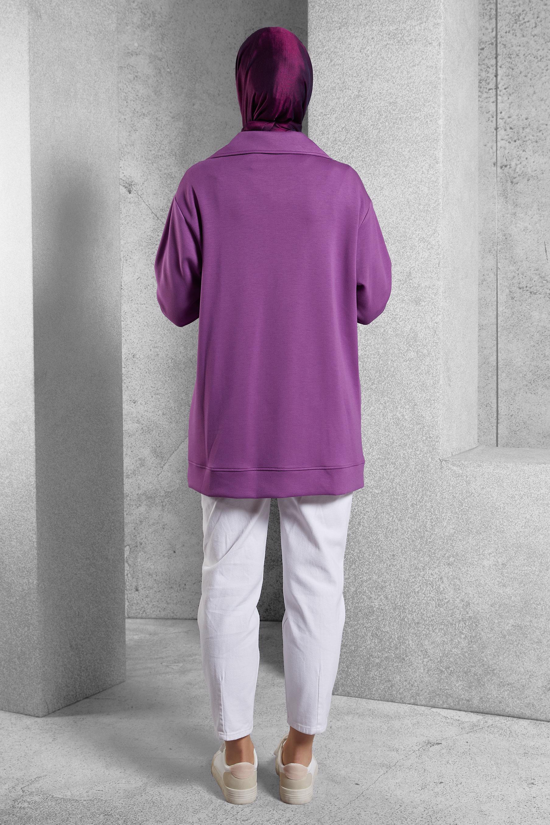 Tesettür giyim MOR YAKASI FERMUARLI EŞOFMAN TUNİK 45264