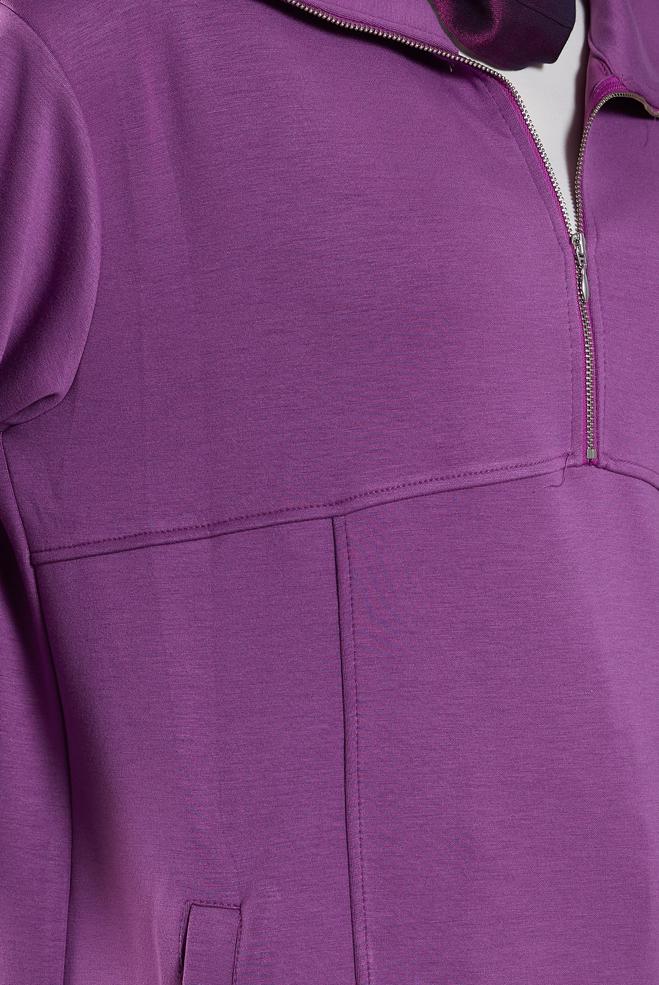 Tesettür giyim MOR YAKASI FERMUARLI EŞOFMAN TUNİK 45264 - ALVİNA