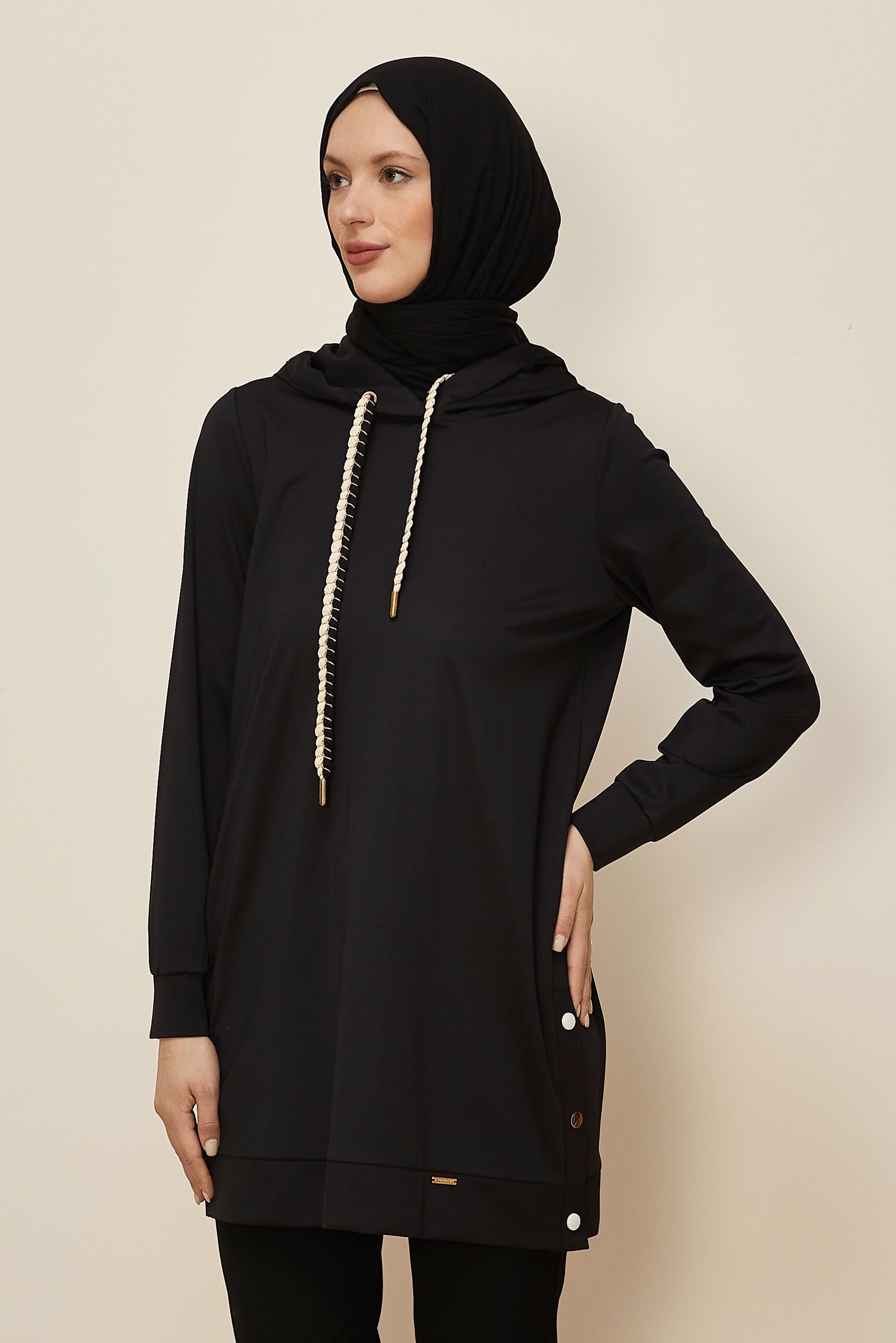 Hijab clothing BLACK HOODED TRACKSUIT TUNIC 45265