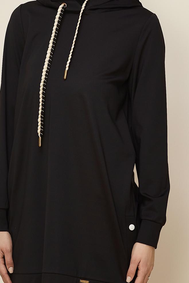 Hijab clothing BLACK HOODED TRACKSUIT TUNIC 45265 - ALVİNA