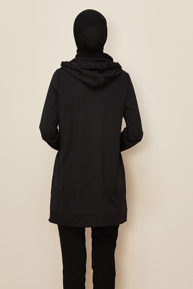 Hijab clothing BLACK HOODED TRACKSUIT TUNIC 45265 - ALVİNA