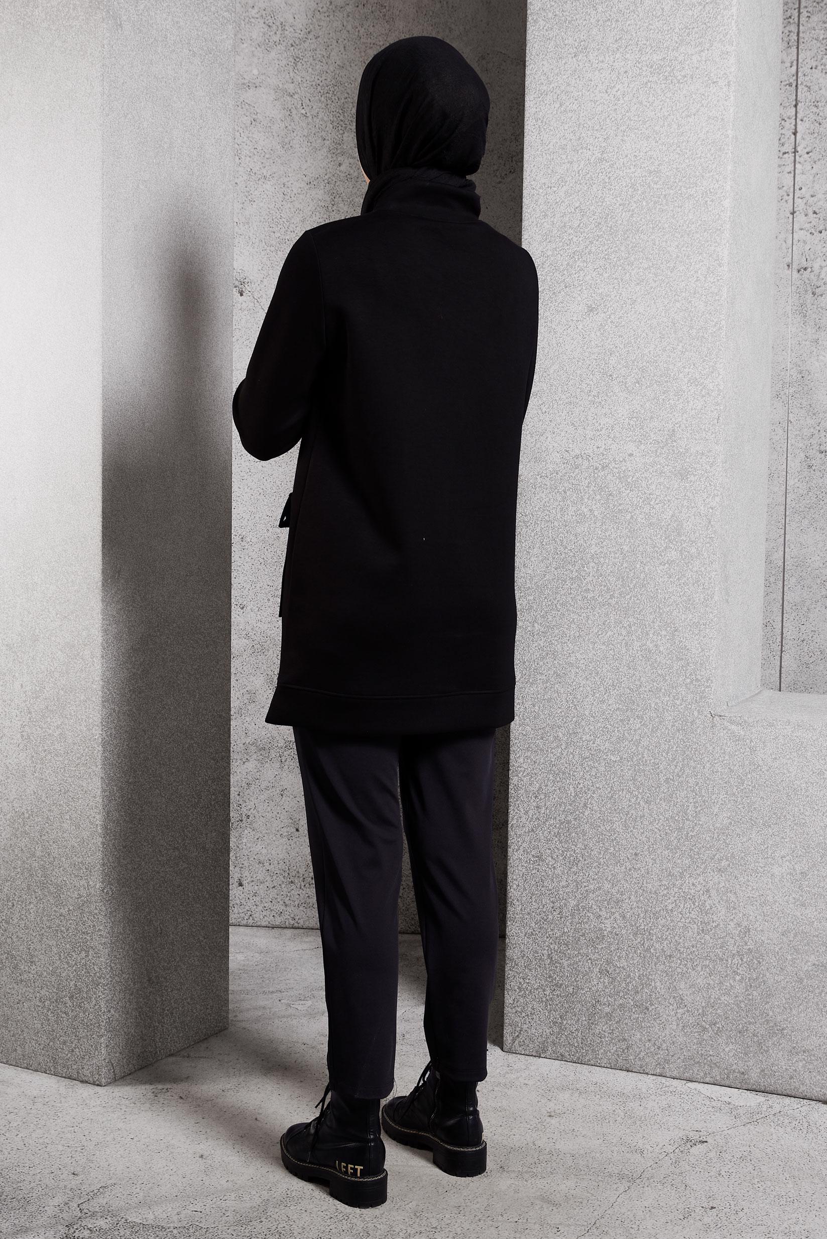 Vêtements hijab NOIR TUNIQUE DE SURVÊTEMENT AVEC POCHE 45266