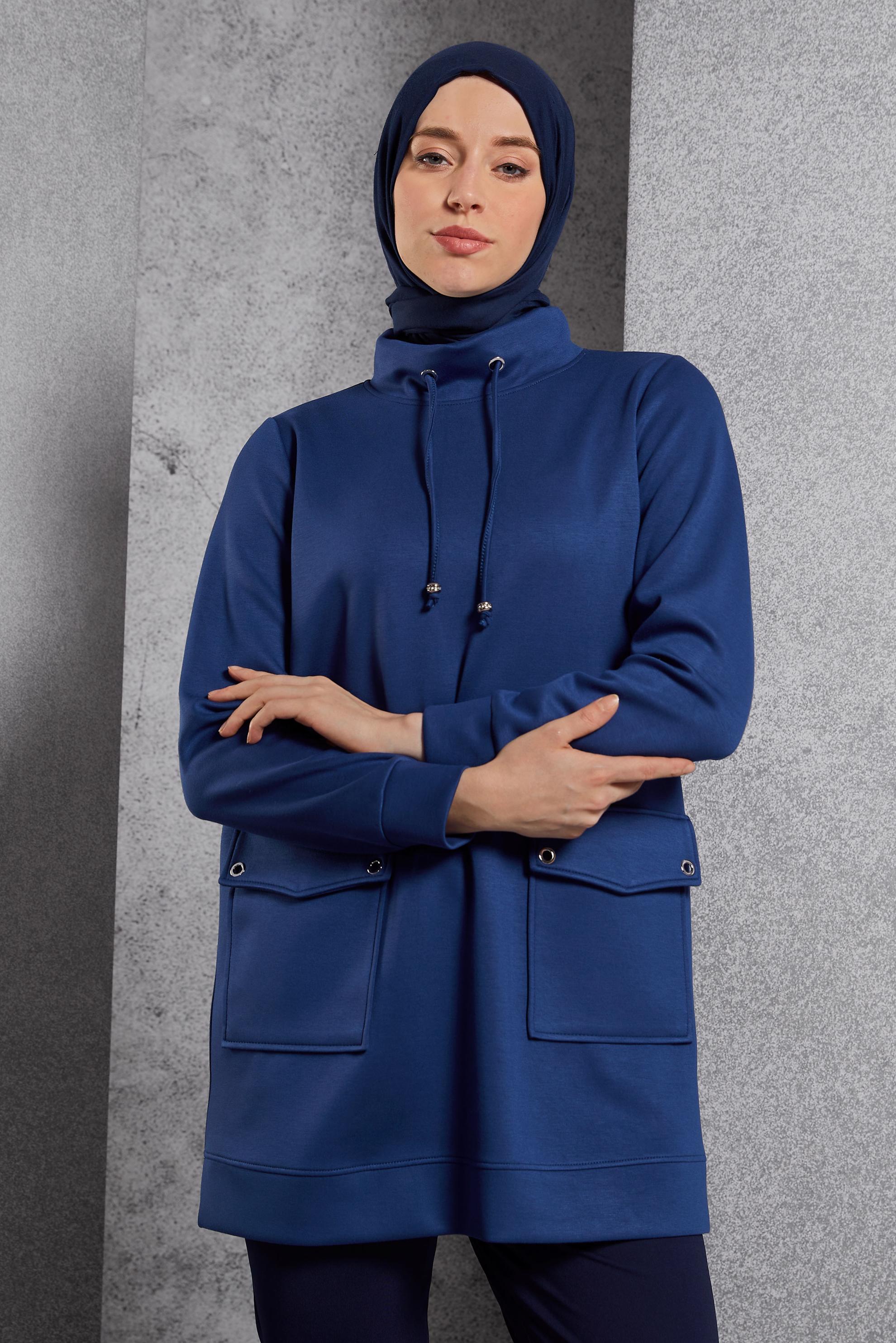 Hijab clothing NAVY BLUE TRACKSUIT TUNIC WITH POCKET 45266