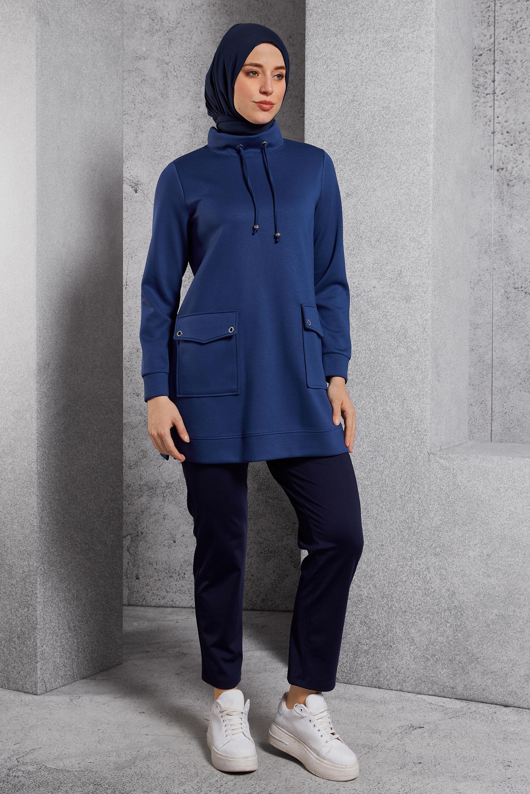 Hijab clothing NAVY BLUE TRACKSUIT TUNIC WITH POCKET 45266