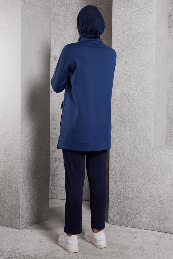 Vêtements hijab BLEU MARINE TUNIQUE DE SURVÊTEMENT AVEC POCHE 45266 - ALVİNA