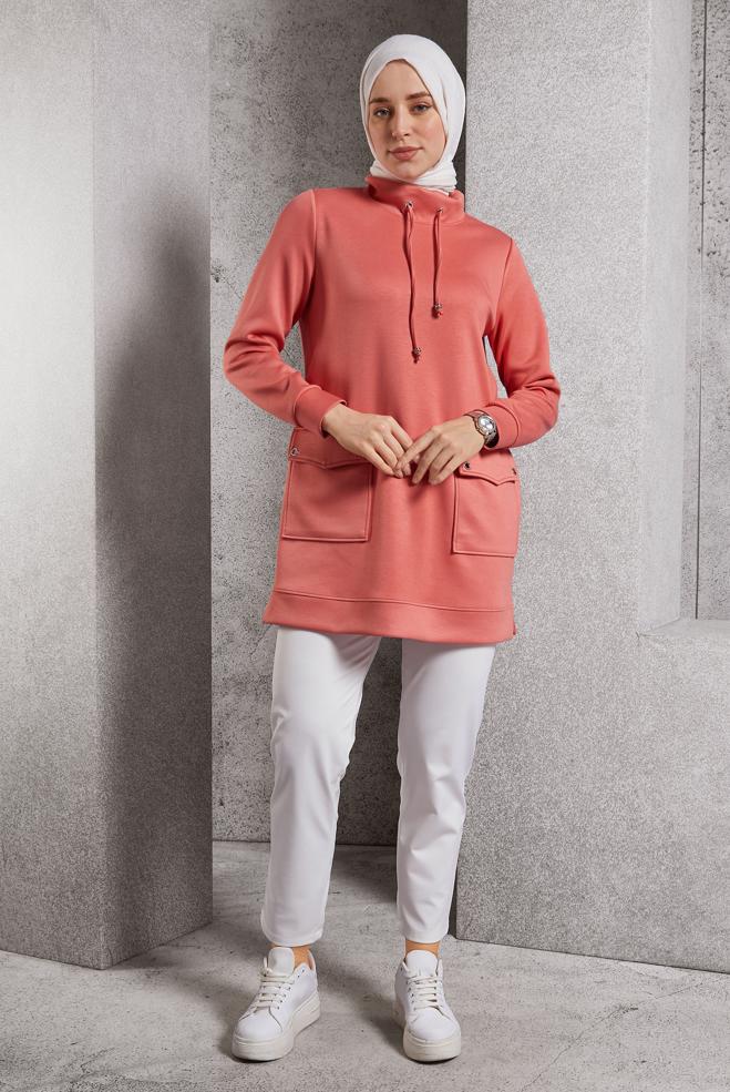 Hijab clothing POWDER TRACKSUIT TUNIC WITH POCKET 45266 - ALVİNA