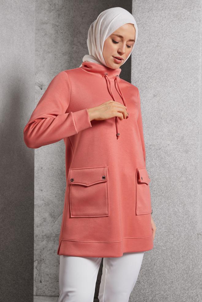 Hijab clothing POWDER TRACKSUIT TUNIC WITH POCKET 45266 - ALVİNA