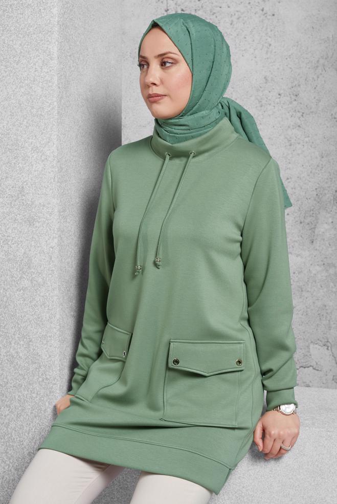 Hijab clothing BROWN TRACKSUIT TUNIC WITH POCKET 45266 - ALVİNA