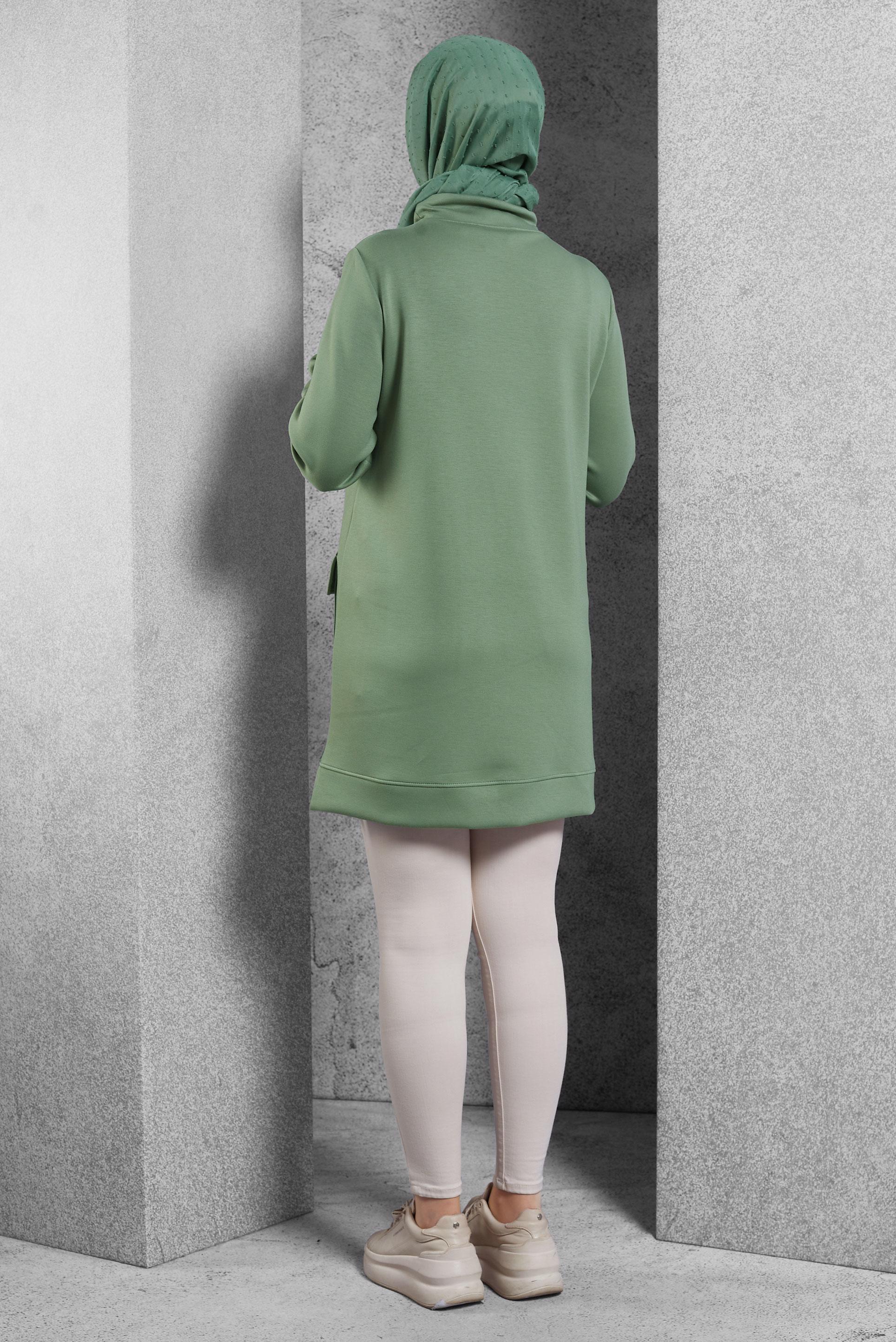 Tesettür giyim YEŞİL CEP DETAYLI EŞOFMAN TUNİK 45266   