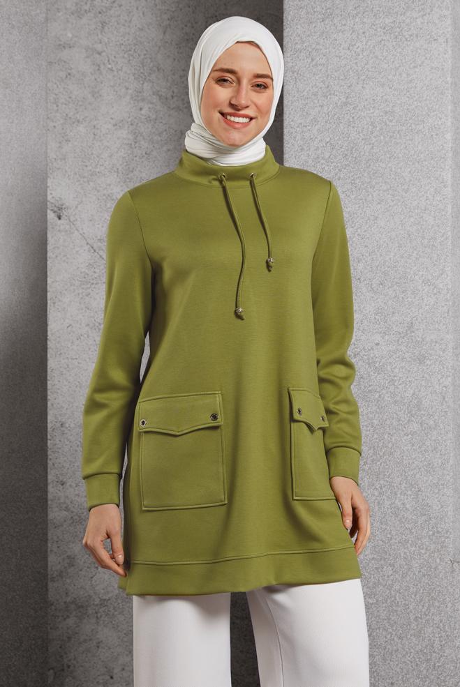 Hijab clothing BROWN TRACKSUIT TUNIC WITH POCKET 45266 - ALVİNA