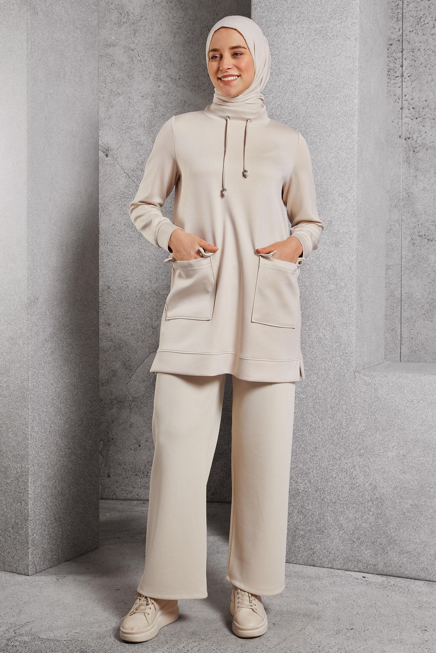 Hijab clothing ECRU TRACKSUIT TUNIC WITH POCKET 45266