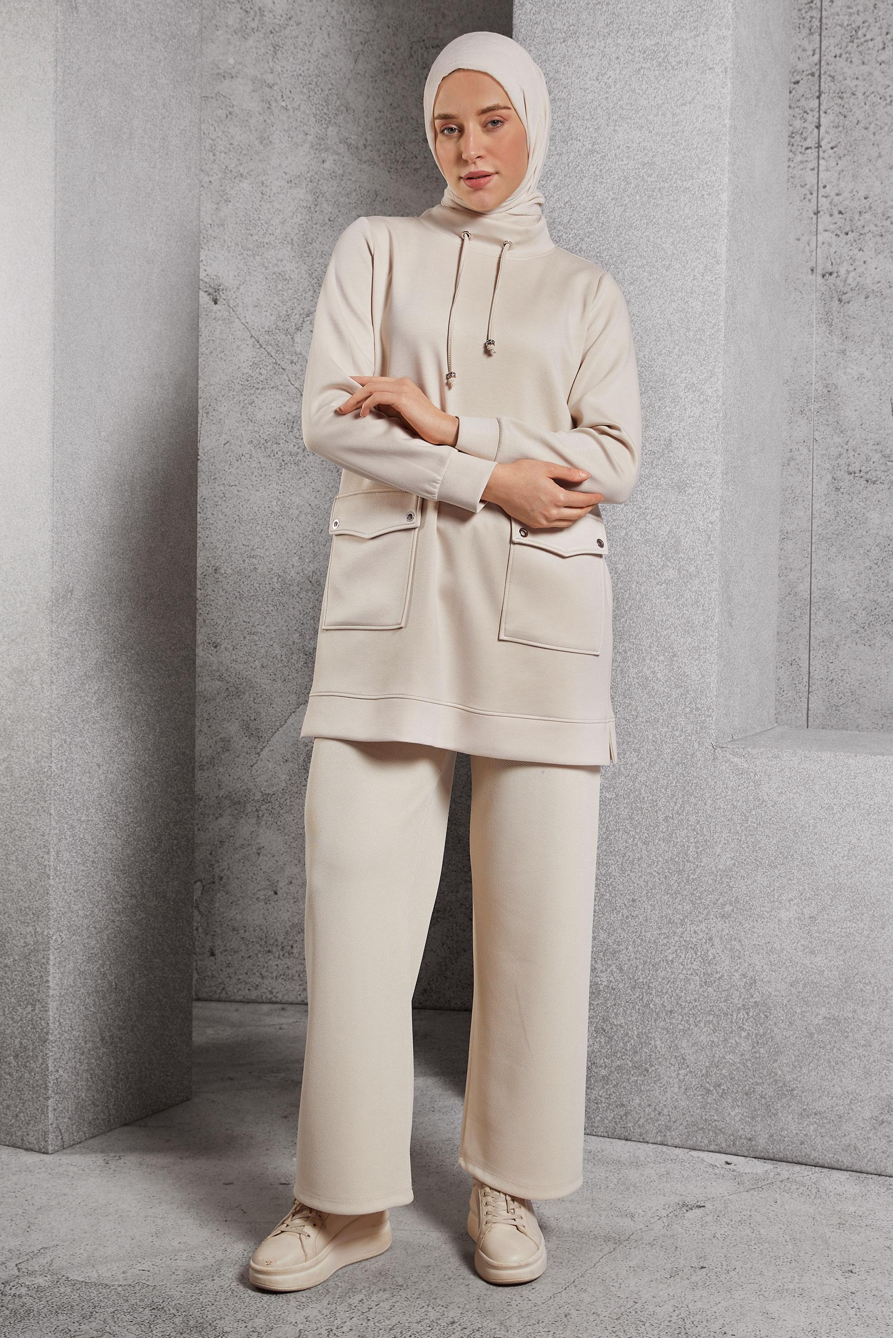 Hijab clothing ECRU TRACKSUIT TUNIC WITH POCKET 45266