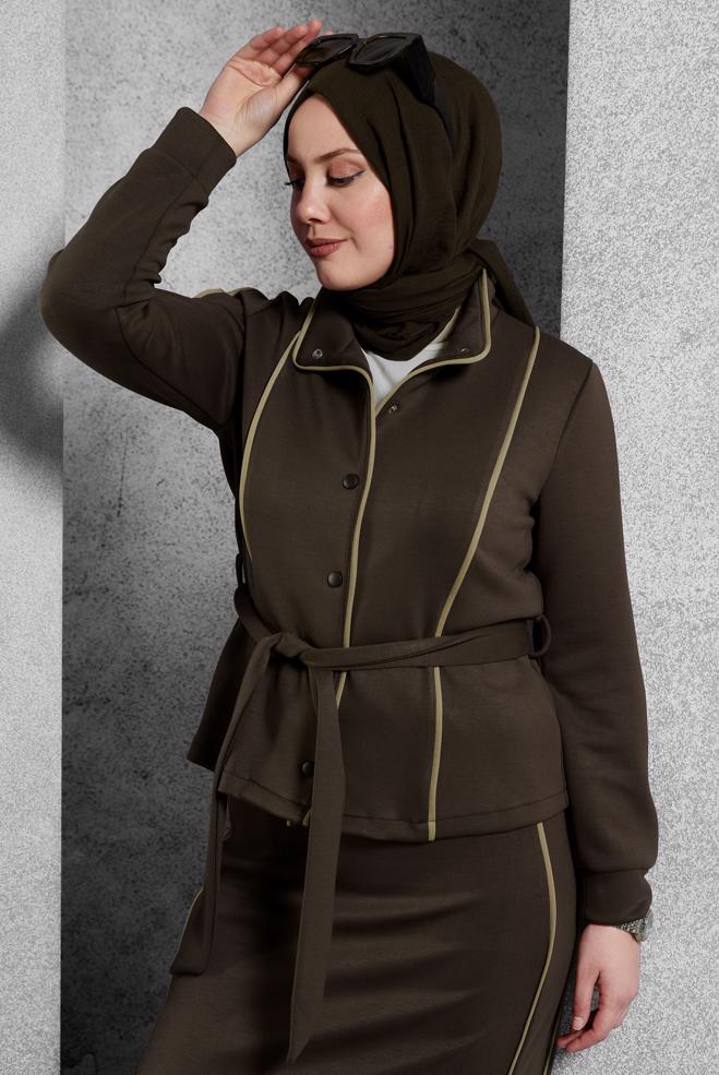 Vêtements hijab BRUN ENSEMBLE SURVÊTEMENT CEINTURE ET JUPE 45269 - ALVİNA