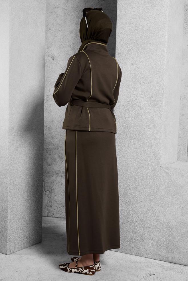 Vêtements hijab BRUN ENSEMBLE SURVÊTEMENT CEINTURE ET JUPE 45269 - ALVİNA
