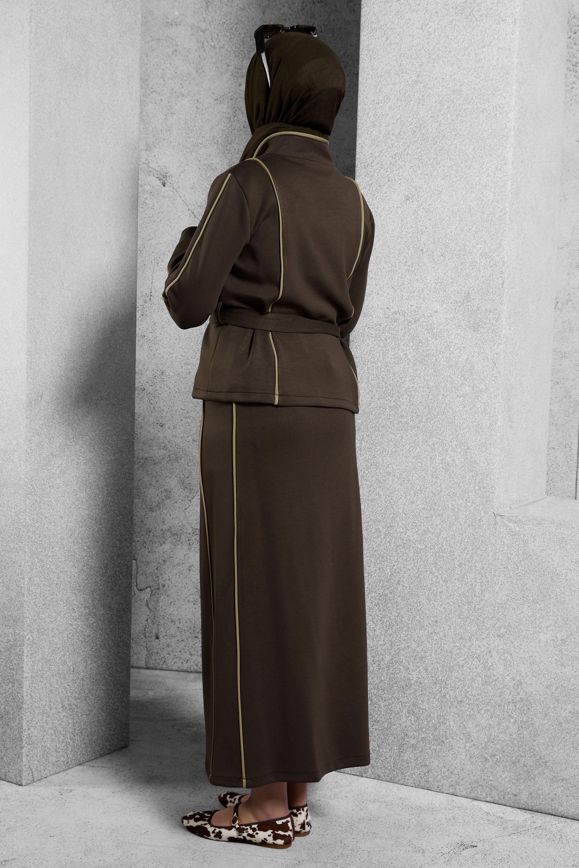 Hijab clothing BROWN BELTED TRACKSUIT SET WITH SKIRT 45269