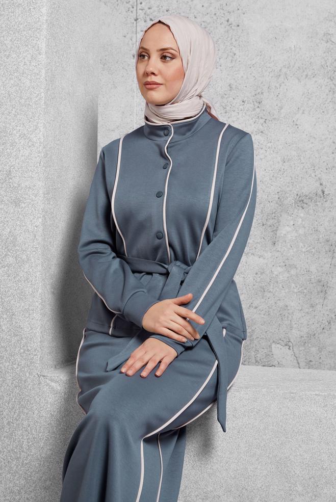 Vêtements hijab GRIS ENSEMBLE SURVÊTEMENT CEINTURE ET JUPE 45269 - ALVİNA