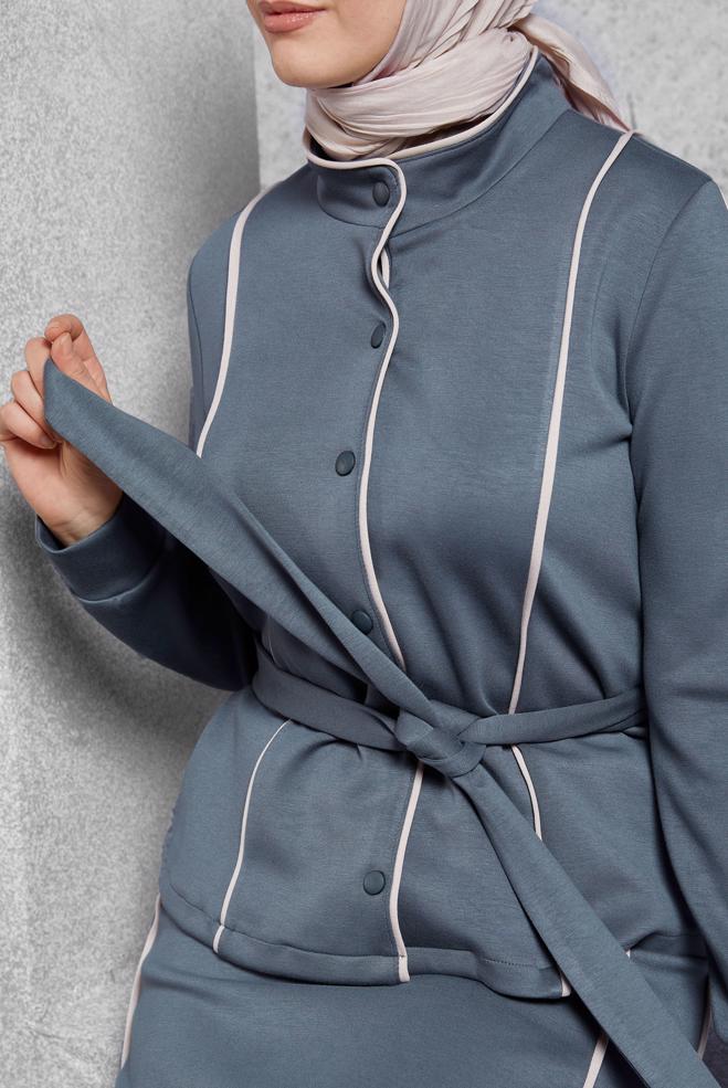 Vêtements hijab GRIS ENSEMBLE SURVÊTEMENT CEINTURE ET JUPE 45269 - ALVİNA