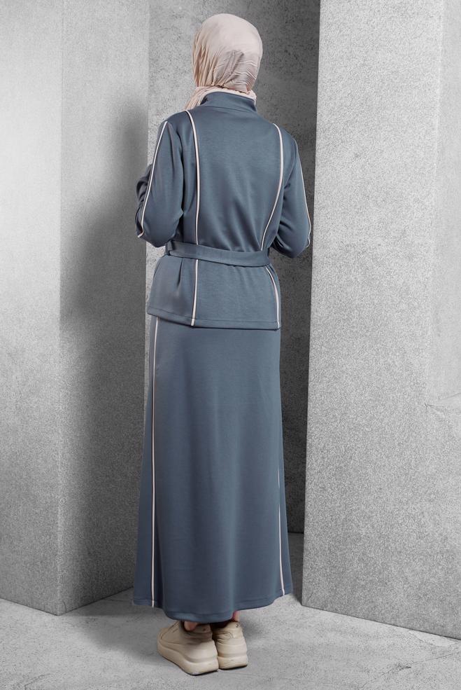 Vêtements hijab GRIS ENSEMBLE SURVÊTEMENT CEINTURE ET JUPE 45269 - ALVİNA