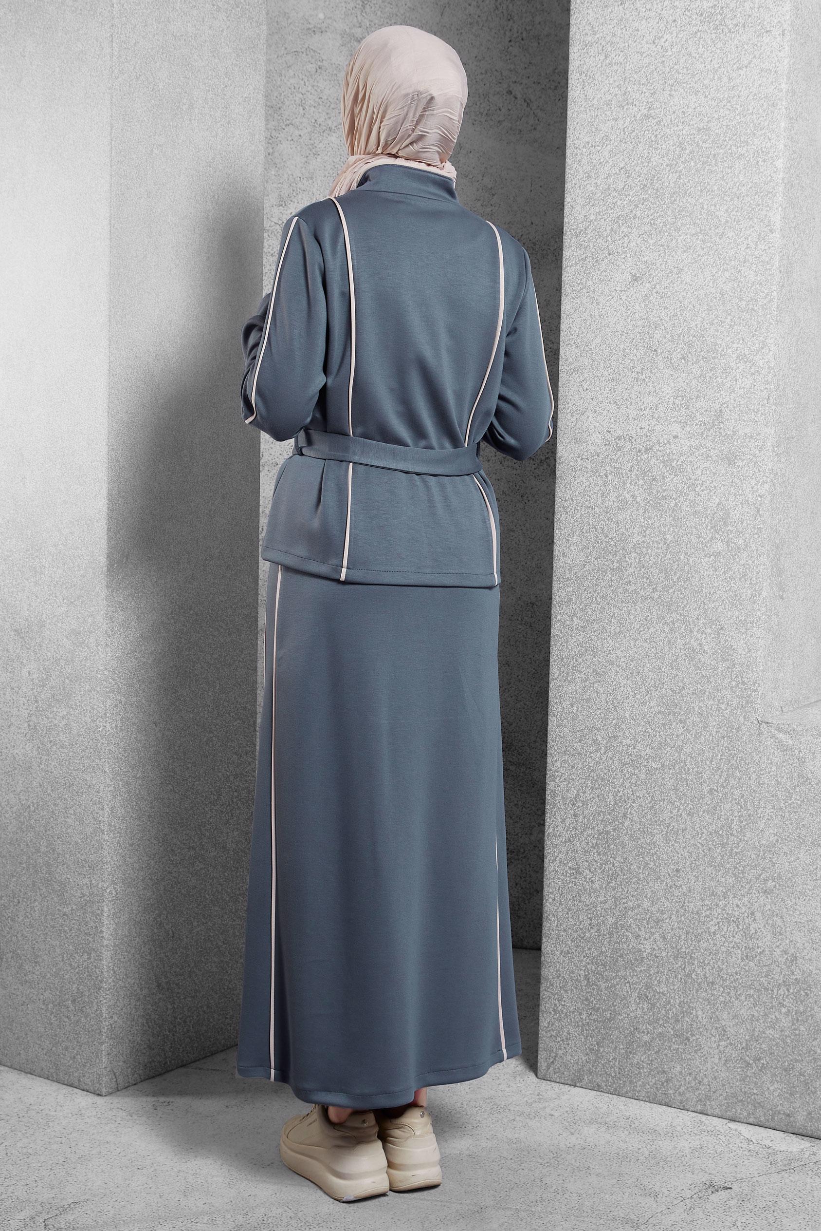 Tesettür giyim GRİ KUŞAKLI ETEKLİ EŞOFMAN TAKIM 45269