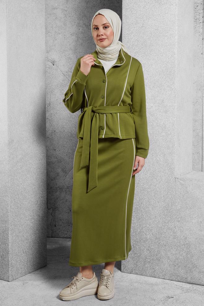 Vêtements hijab VERT ENSEMBLE SURVÊTEMENT CEINTURE ET JUPE 45269 - ALVİNA