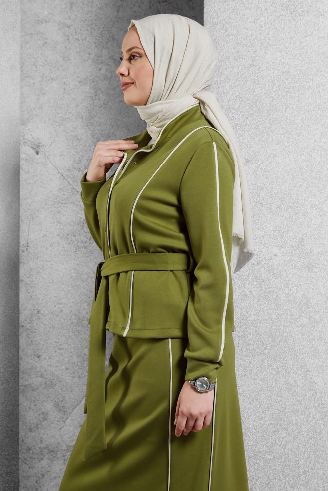 Vêtements hijab VERT ENSEMBLE SURVÊTEMENT CEINTURE ET JUPE 45269 - ALVİNA