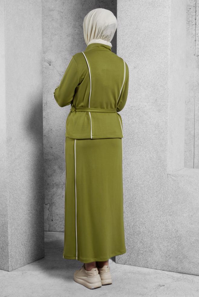 Vêtements hijab VERT ENSEMBLE SURVÊTEMENT CEINTURE ET JUPE 45269 - ALVİNA