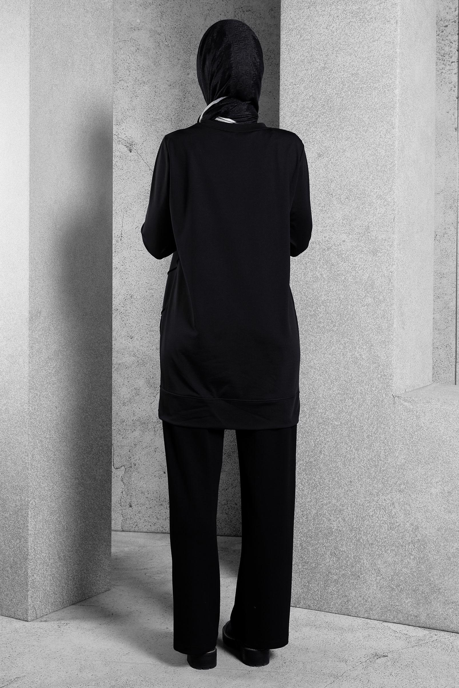 Vêtements hijab NOIR TUNIQUE DE SURVÊTEMENT AVEC BIJOU 45270