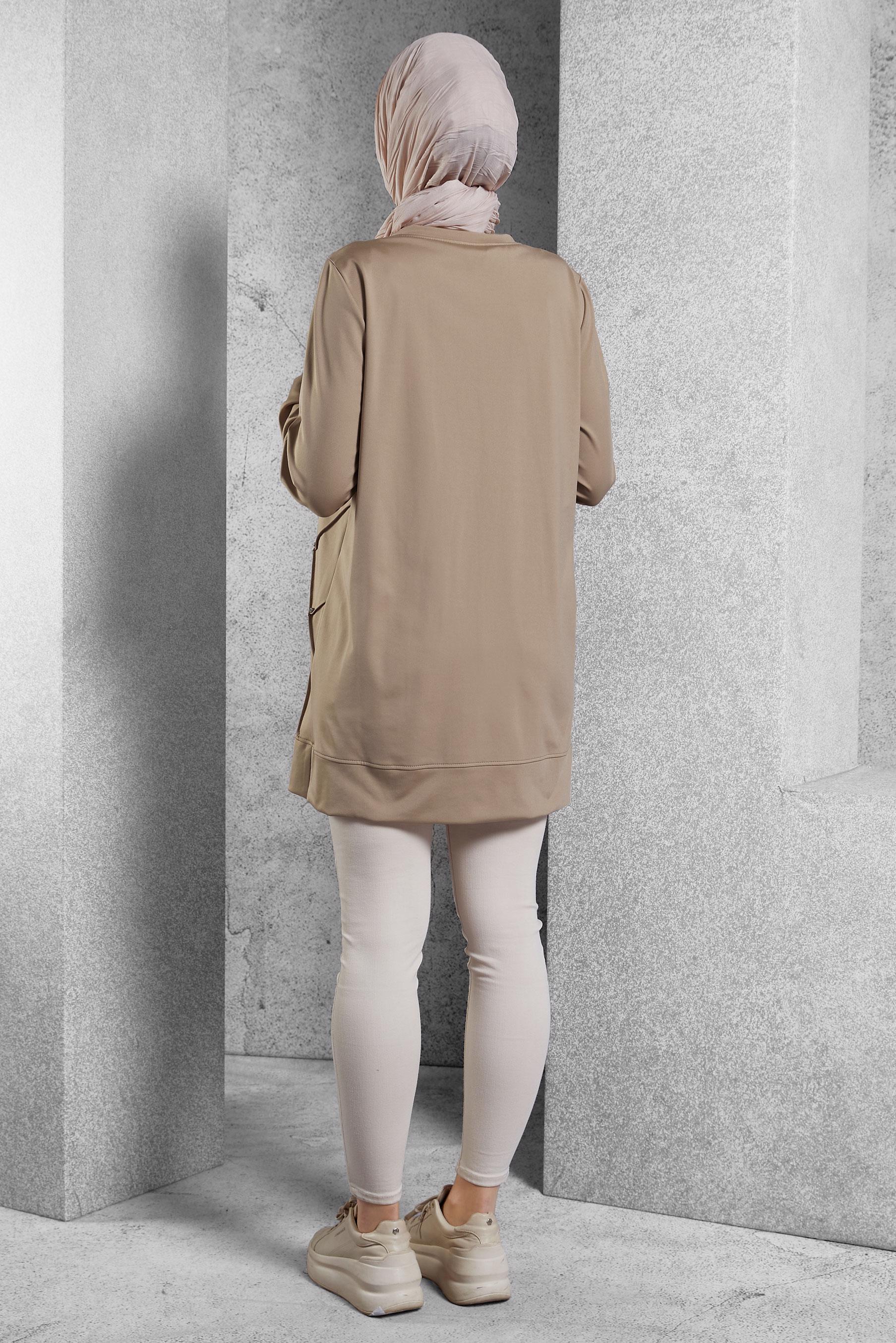 Vêtements hijab BEIGE TUNIQUE DE SURVÊTEMENT AVEC BIJOU 45270
