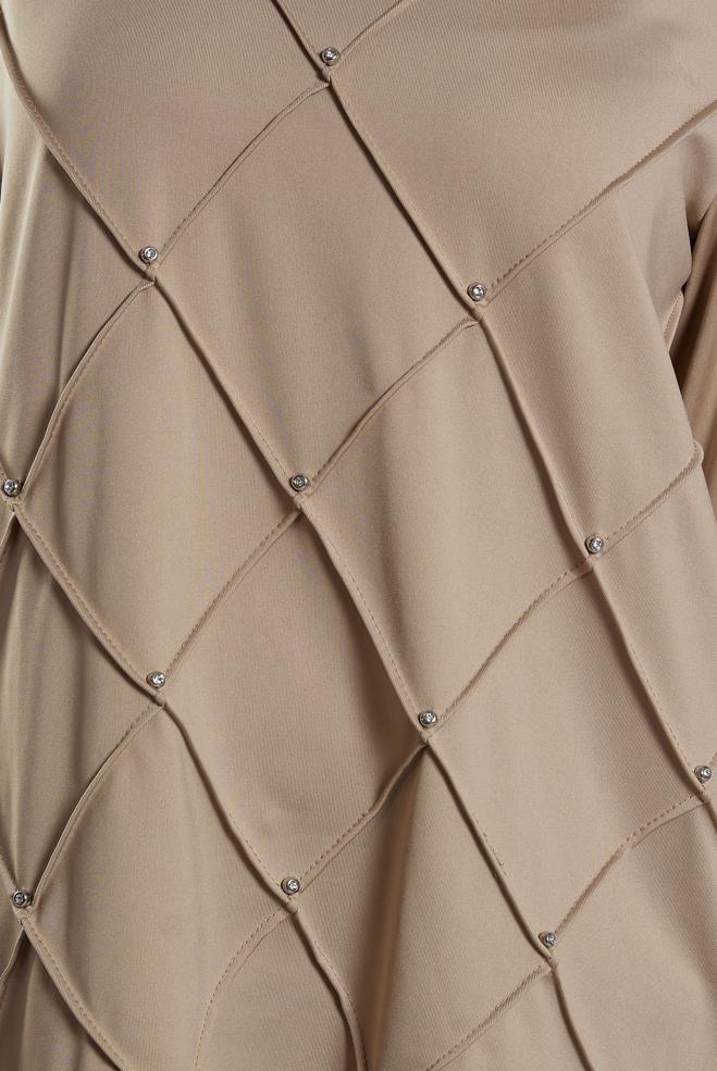 Vêtements hijab BEIGE TUNIQUE DE SURVÊTEMENT AVEC BIJOU 45270 - ALVİNA