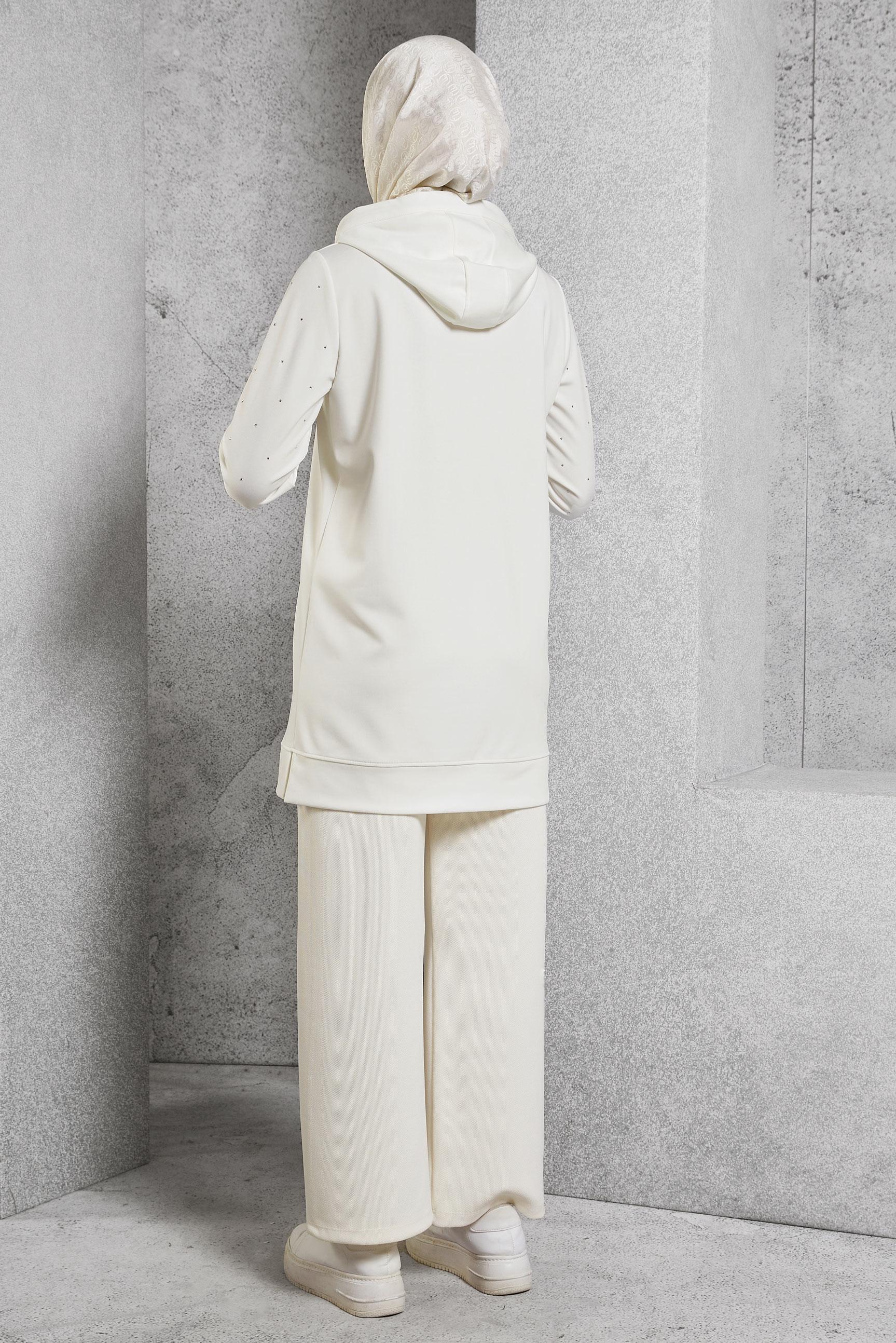 Vêtements hijab BLANC TUNIQUE DE SURVÊTEMENT À DÉTAILS DE GEMMES 45272