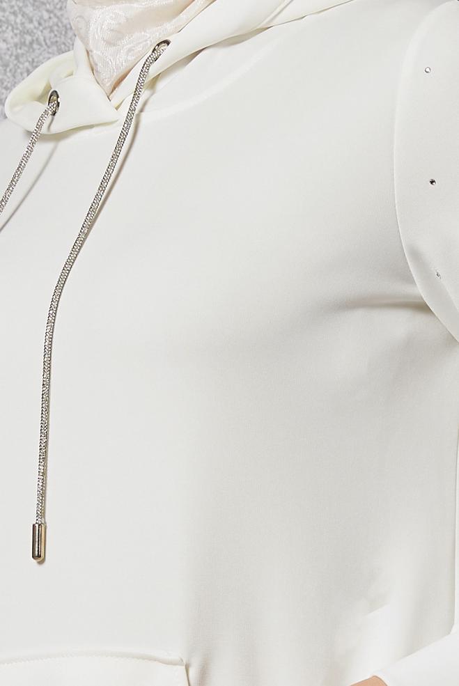 Tesettür giyim BEYAZ TAŞ DETAYLI EŞOFMAN TUNİK 45272  - ALVİNA