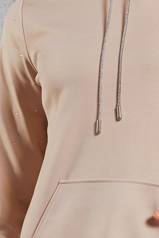 Tesettür giyim BEJ TAŞ DETAYLI EŞOFMAN TUNİK 45272  - ALVİNA