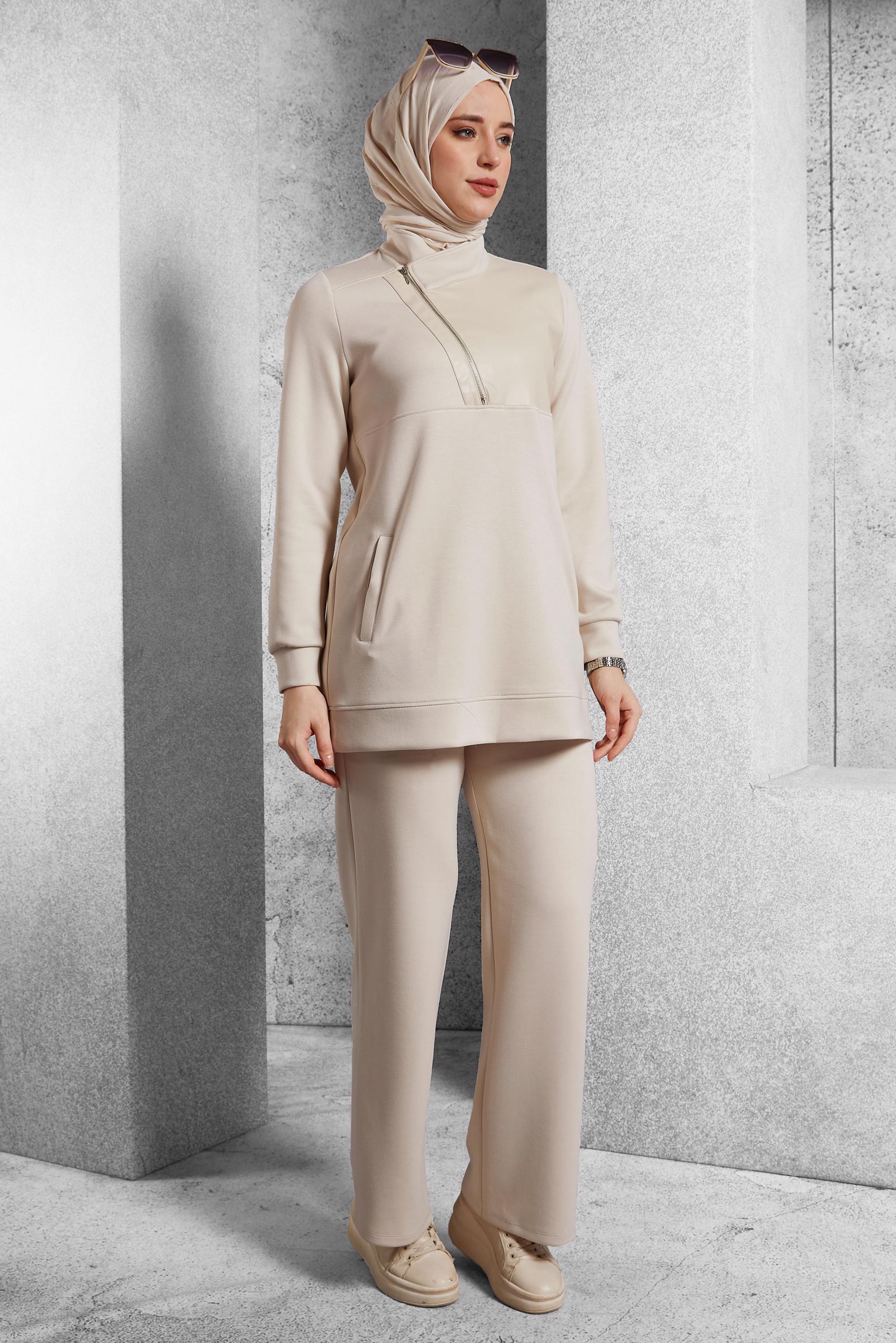 Hijab clothing BEIGE TRACKSUIT SET WITH PANTS 45286