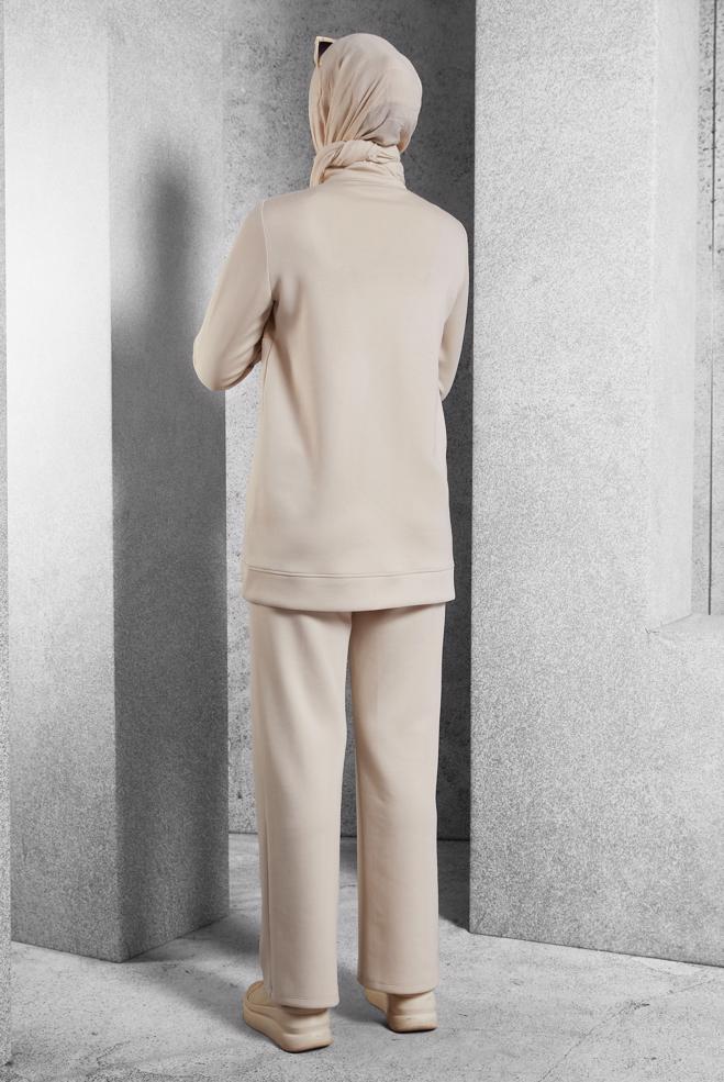 Hijab clothing BEIGE TRACKSUIT SET WITH PANTS 45286 - ALVİNA
