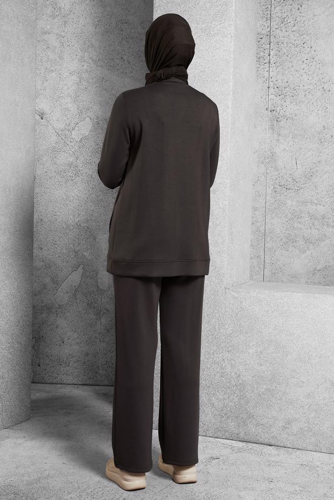 Hijab clothing BROWN TRACKSUIT SET WITH PANTS 45286 - ALVİNA