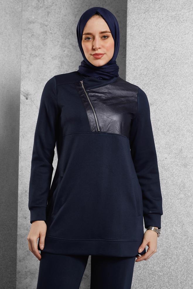 Hijab clothing NAVY BLUE TRACKSUIT SET WITH PANTS 45286 - ALVİNA
