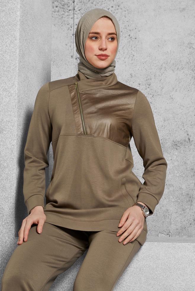 Hijab clothing MINK TRACKSUIT SET WITH PANTS 45286 - ALVİNA