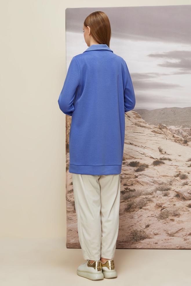 Vêtements hijab BLEU TUNIQUE DE SURVÊTEMENT À COL FERMÉ 45287 - ALVİNA