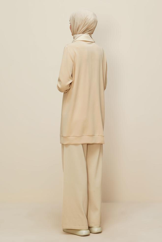 Vêtements hijab BEIGE TUNIQUE DE SURVÊTEMENT À COL FERMÉ 45287 - ALVİNA