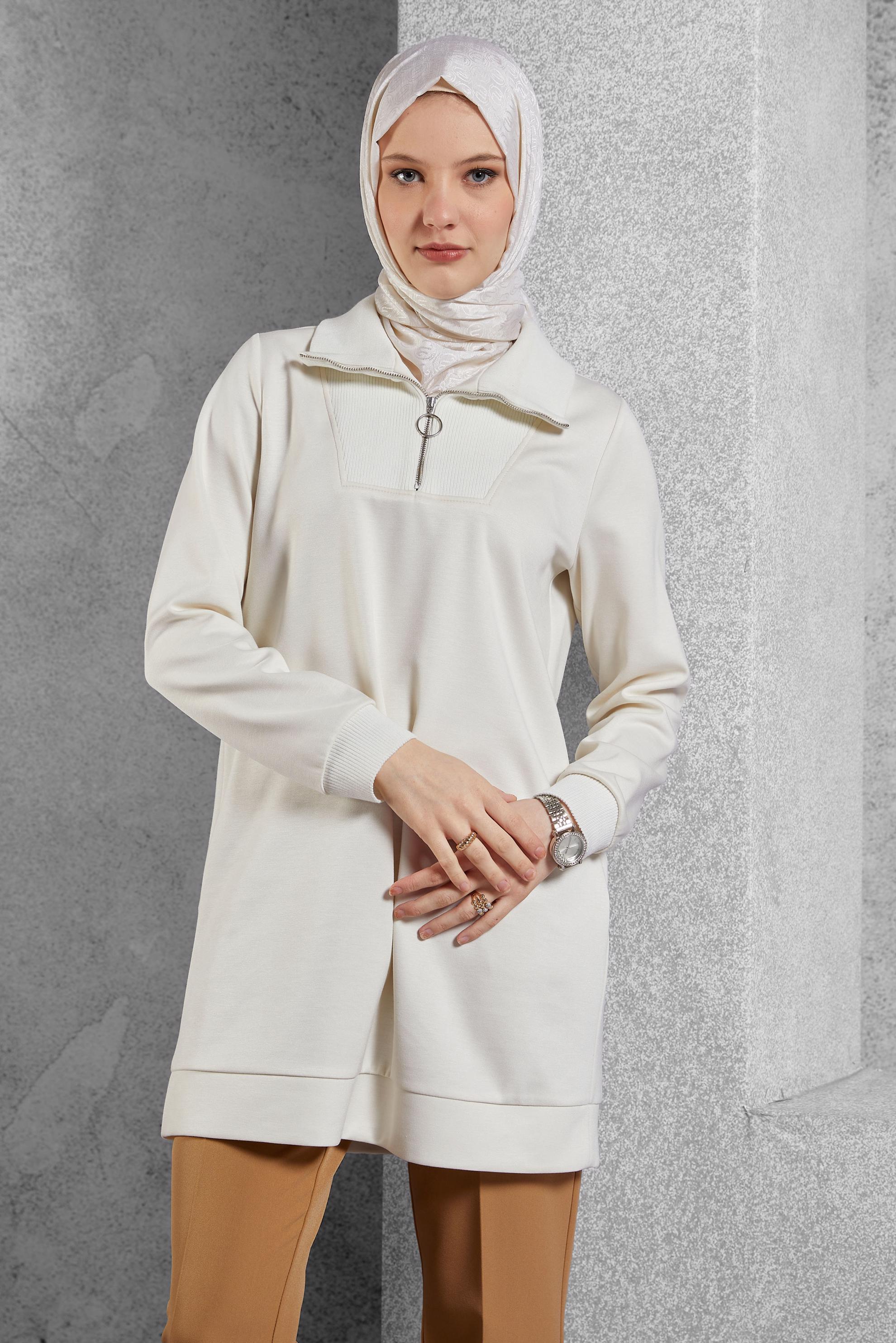 Vêtements hijab ÉCRUE TUNIQUE DE SURVÊTEMENT À COL FERMÉ 45287