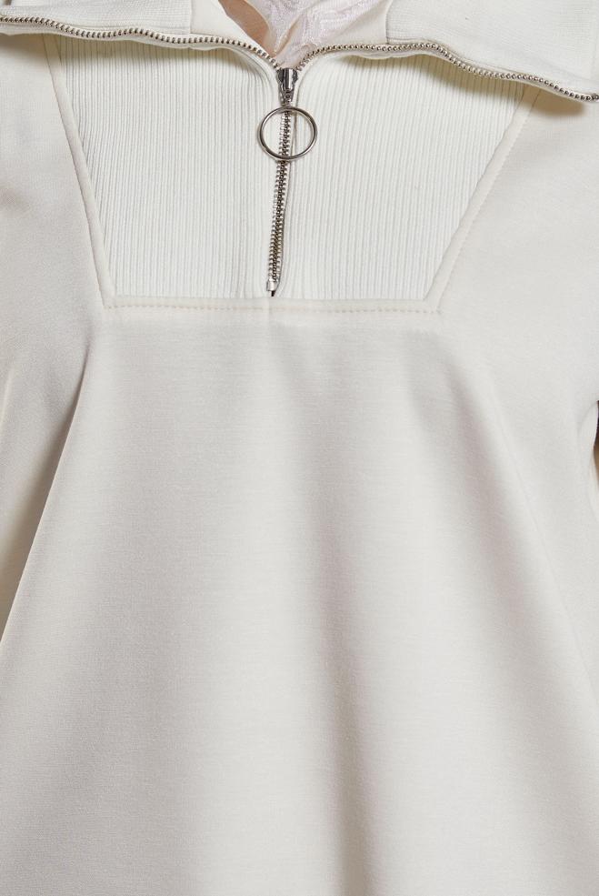 Vêtements hijab ÉCRUE TUNIQUE DE SURVÊTEMENT À COL FERMÉ 45287 - ALVİNA