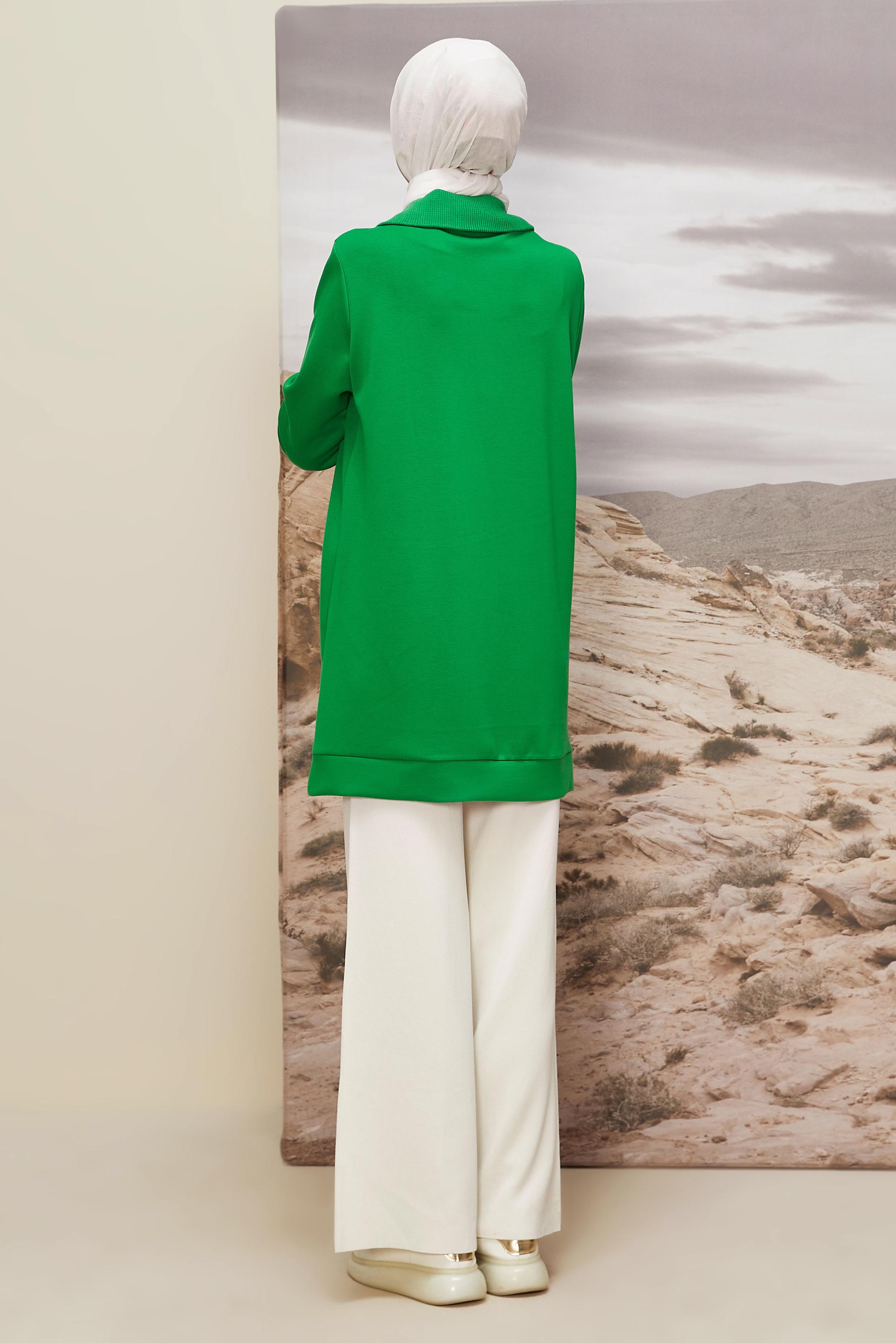 Hijab clothing GREEN ZIPPERED COLLAR TRACKSUIT TUNIC 45287