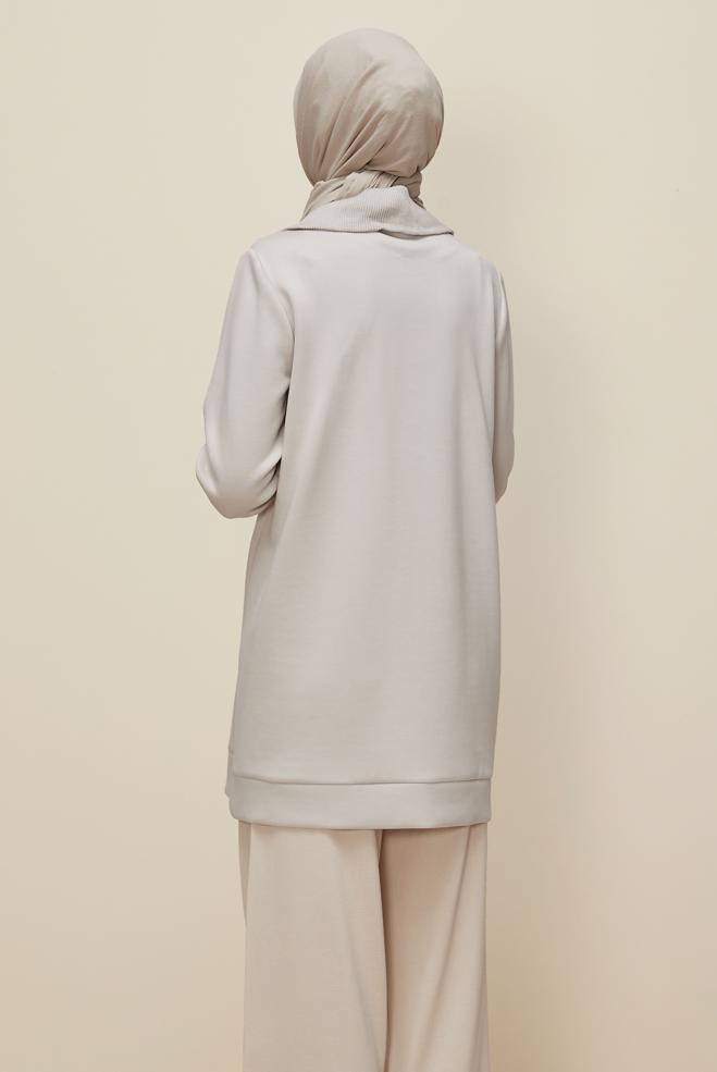 Vêtements hijab BEIGE TUNIQUE DE SURVÊTEMENT À COL FERMÉ 45287 - ALVİNA