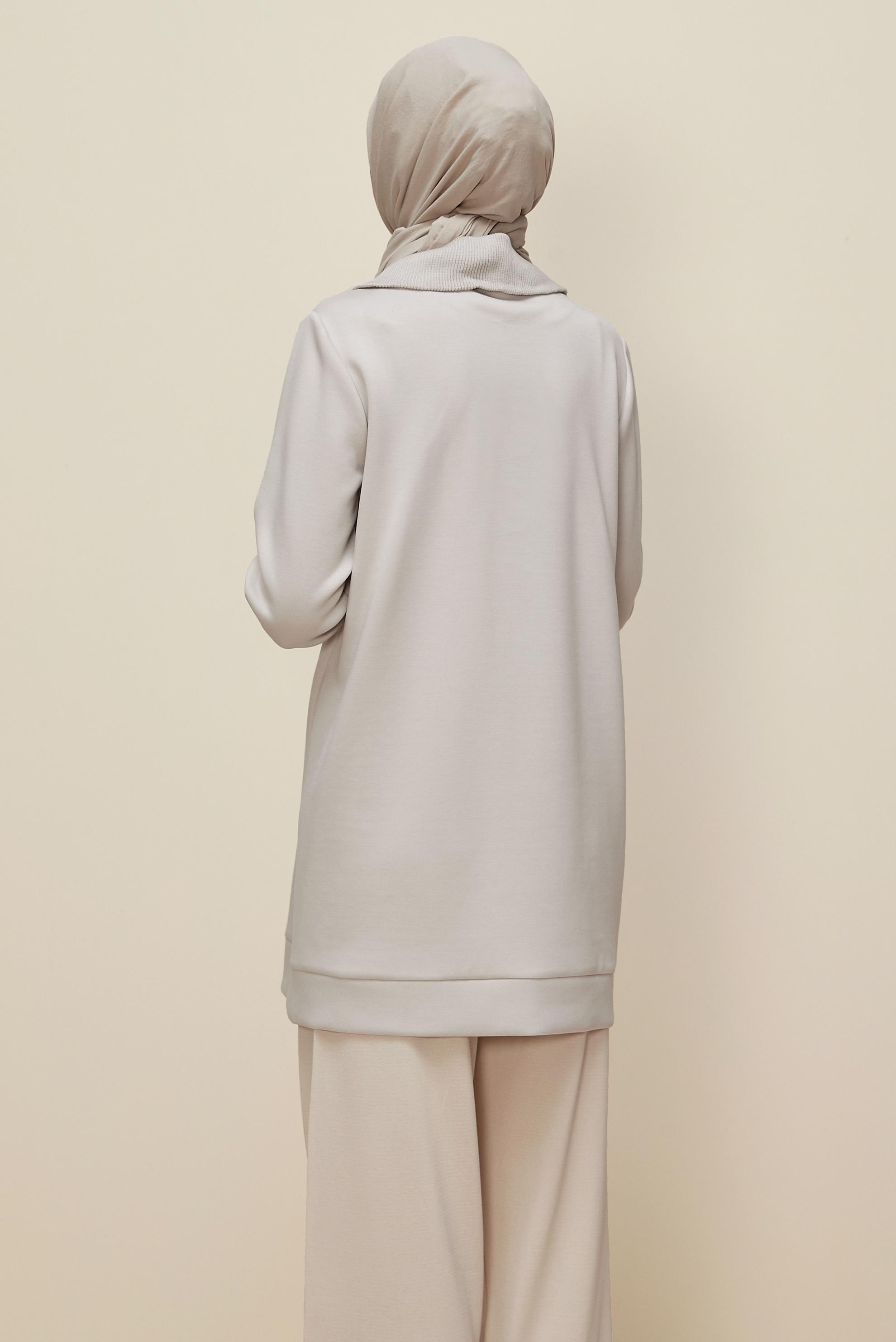 Hijab clothing BEIGE ZIPPERED COLLAR TRACKSUIT TUNIC 45287