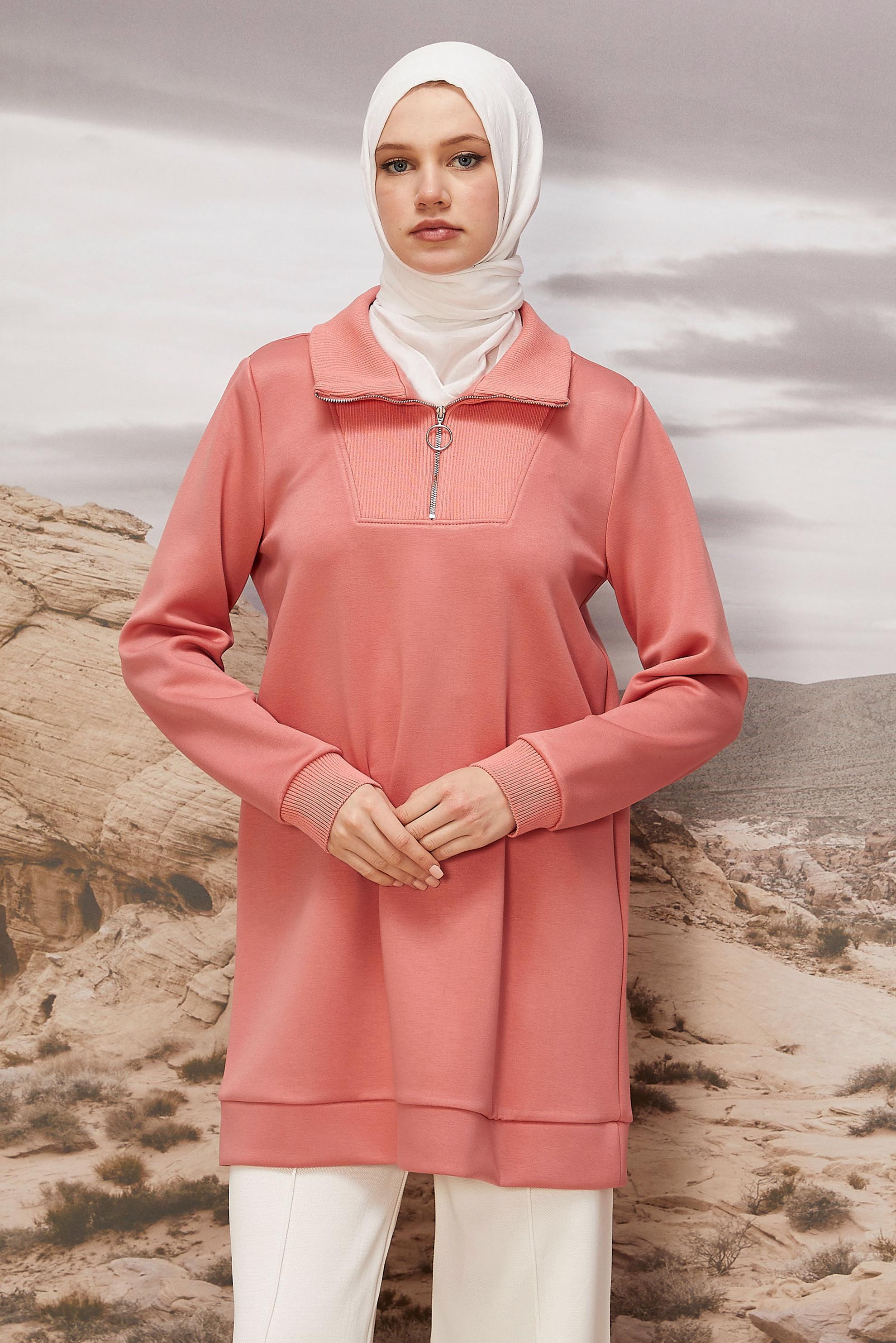 Hijab clothing POWDER ZIPPERED COLLAR TRACKSUIT TUNIC 45287