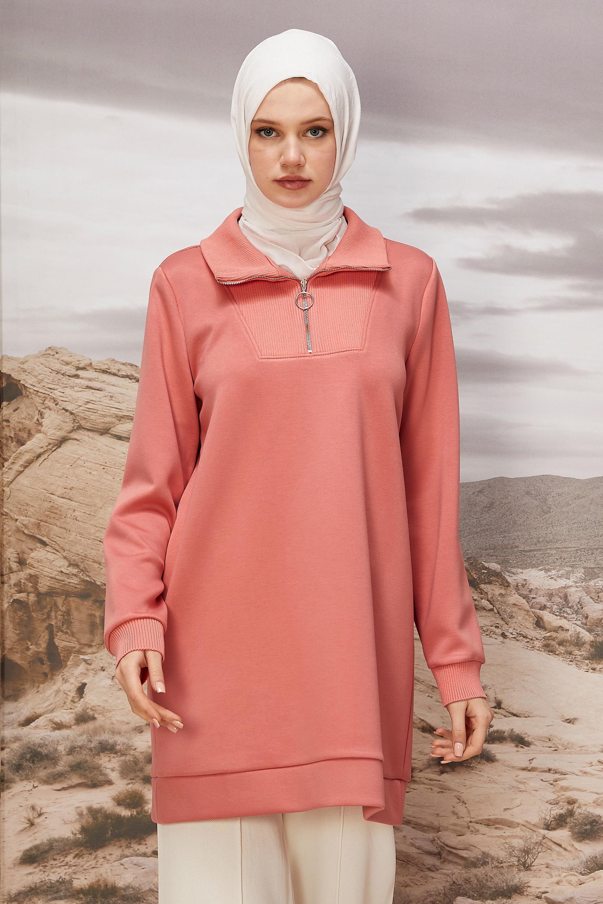 Hijab clothing POWDER ZIPPERED COLLAR TRACKSUIT TUNIC 45287