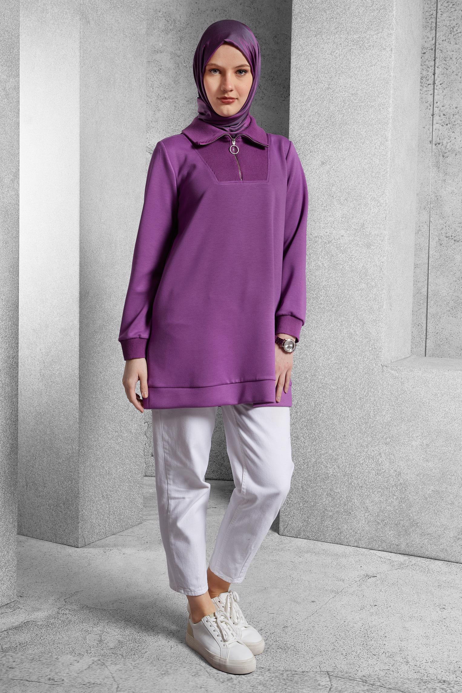 Vêtements hijab POURPRE TUNIQUE DE SURVÊTEMENT À COL FERMÉ 45287
