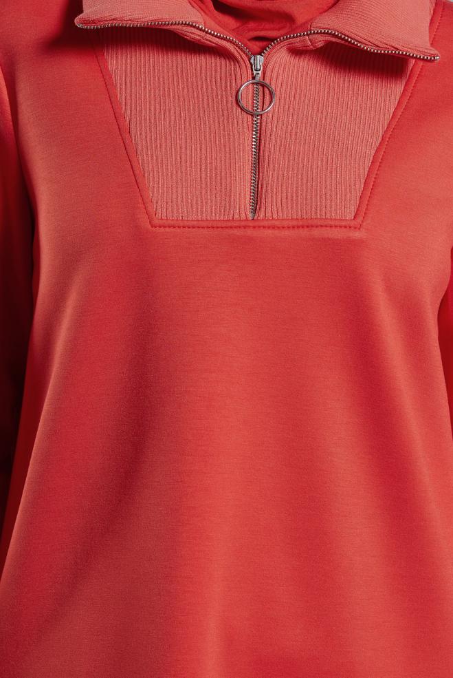 Vêtements hijab ROUGE TUNIQUE DE SURVÊTEMENT À COL FERMÉ 45287 - ALVİNA