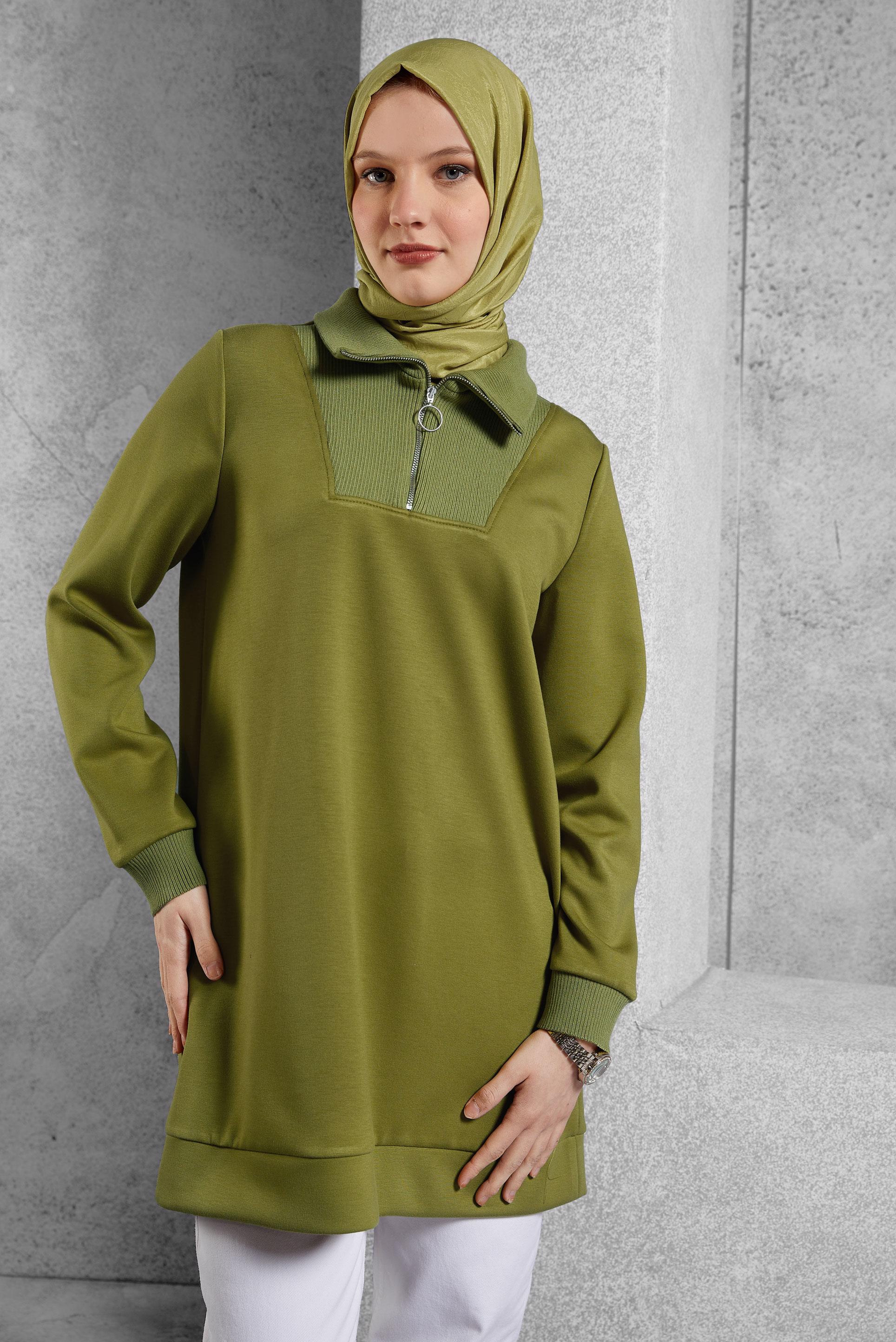 Vêtements hijab VERT TUNIQUE DE SURVÊTEMENT À COL FERMÉ 45287