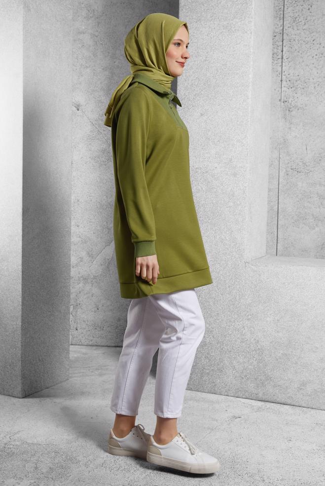 Vêtements hijab VERT TUNIQUE DE SURVÊTEMENT À COL FERMÉ 45287 - ALVİNA